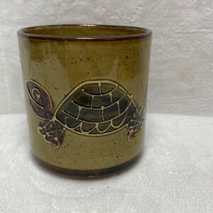 VTG Handmade MCM Ceramic Vase Planter Butterfly Turtle Embossed Earth Tone Japan